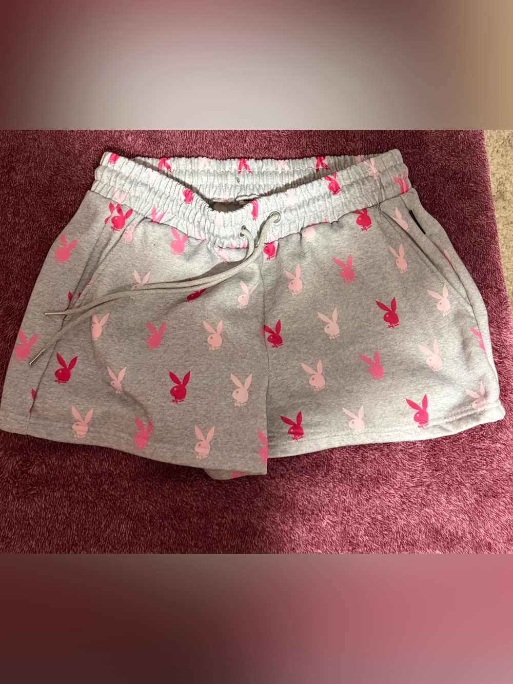 PLAYBOY Pink Bunny Print Lounge Shorts Set - Gray & Black - Picture 3 of 3
